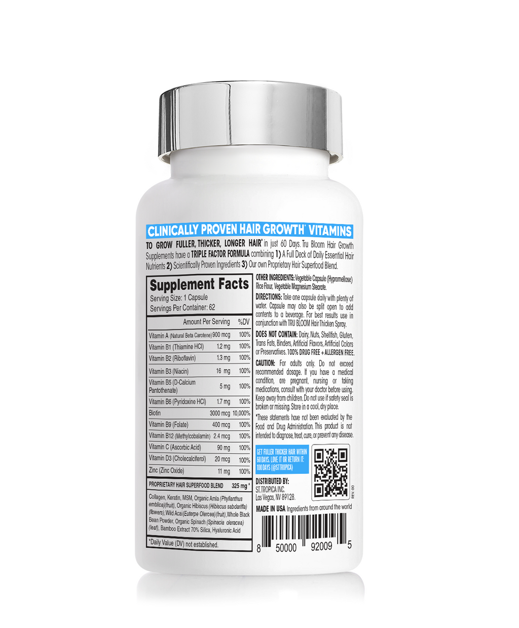 TRU BLOOM Hair Growth Vitamins - 60 Day Hair Challenge (2 Month Supply)