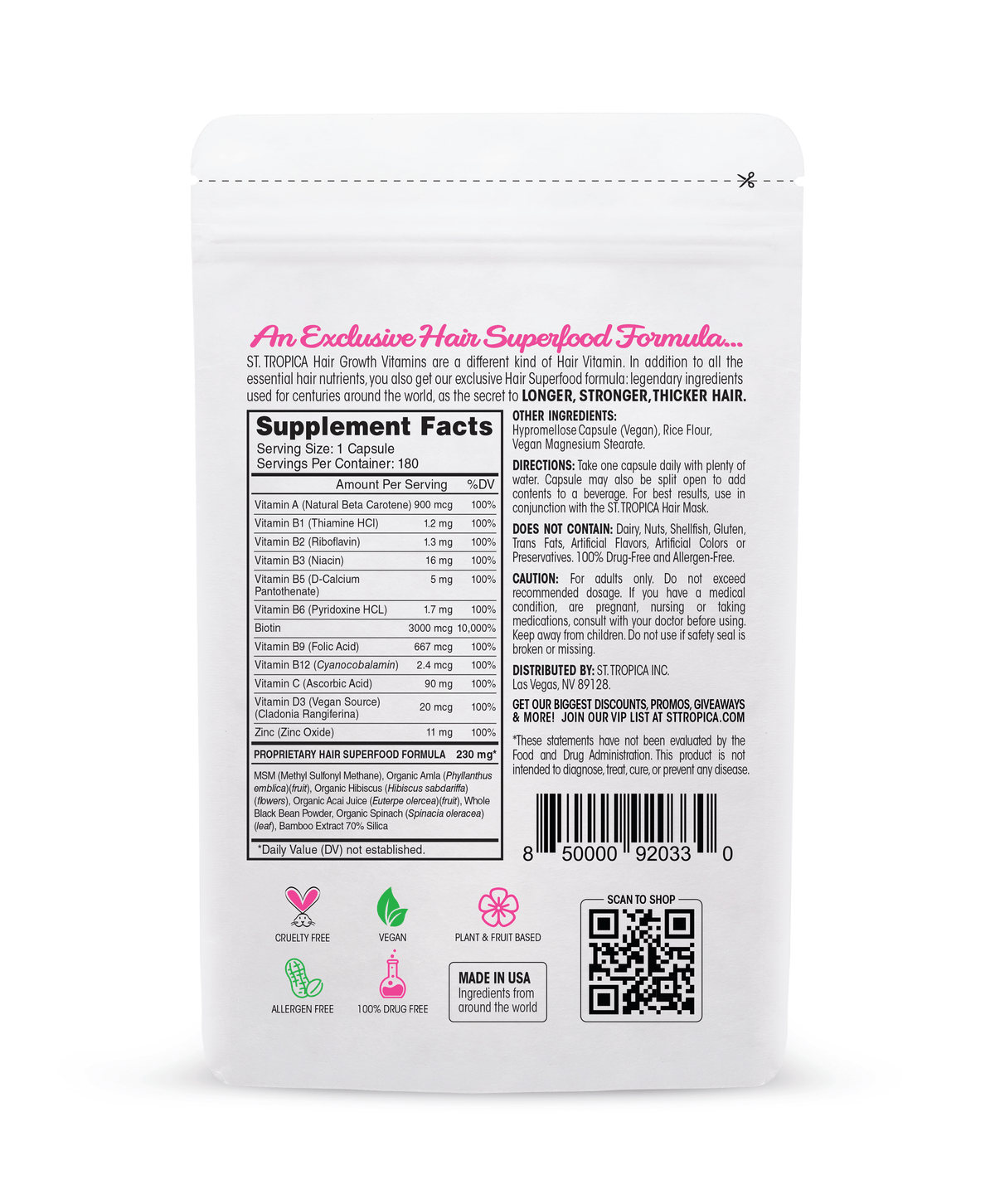 ST. TROPICA Hair Growth Vitamins - 6 Month Supply
